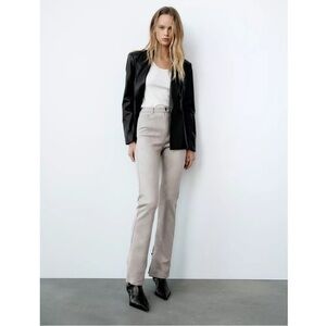 Zara Slim Grey Faux Suede Slit Flare Pants